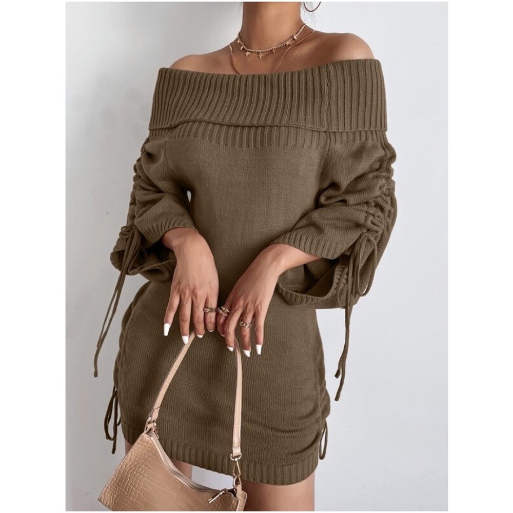 Cozy Black Off Shoulder Sweater Dress Sexy - Picture 10 of 10